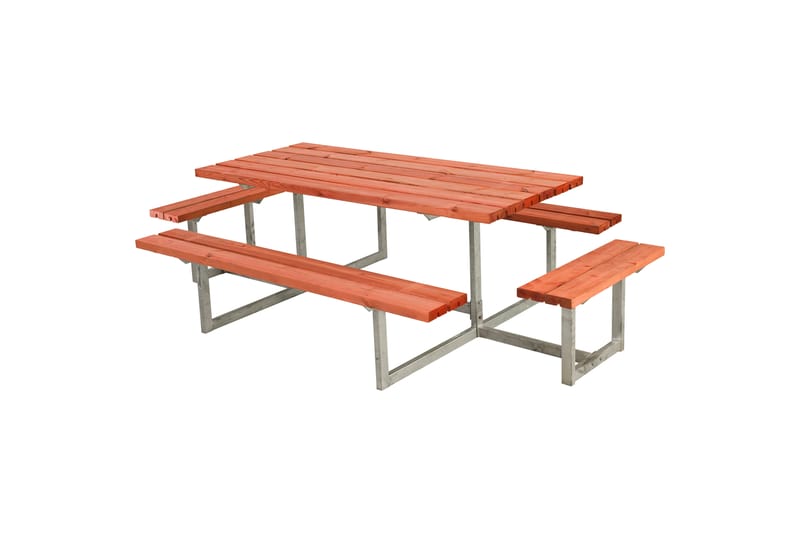 PLUS Basic Benksett med 2 Påbyggd 260 cm Grunnmalt Teak - Piknikbord