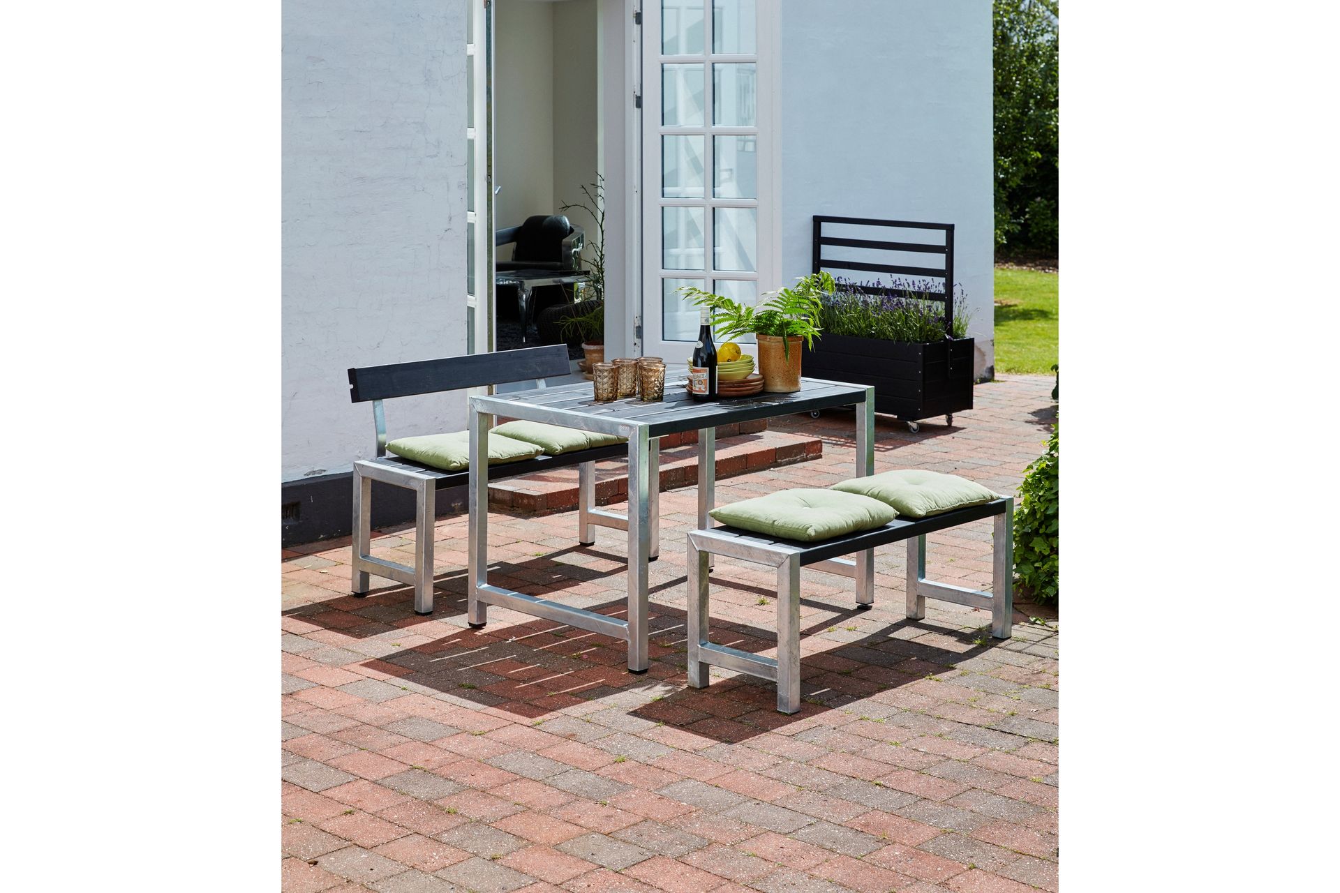 PLUS Cafésett med 2 Ryggstøtte 127 cm - Hagemøbler - Hagebord - Piknikbord