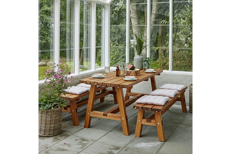 PLUS Country Plankesett 177 cm Bord og 2 Benker Grunnet Teak - Hagemøbler - Hagebord - Piknikbord