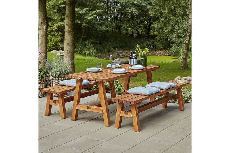 PLUS Country Plankesett 177 cm Bord og 2 Benker Grunnet Teak - Hagemøbler - Hagebord - Piknikbord