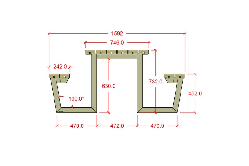 PLUS Wega Bord/Benksett 177 cm Trykkimpregnert - Hagemøbler - Hagebord - Piknikbord