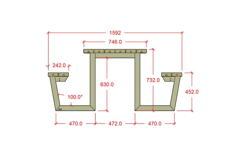 PLUS Wega Bord/Benksett 177 cm Trykkimpregnert - Piknikbord