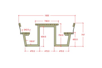 PLUS Wega Bord/Benksett med 2 Ryggstøtte 177 cm Trykkimpregn - Hagemøbler - Hagebord - Piknikbord