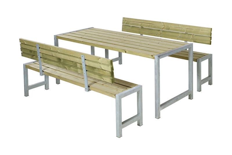 PLUS Plankesett med 2 Ryggstøtte 186 cm Trykkimpregnert - Hagemøbler - Hagebord - Piknikbord