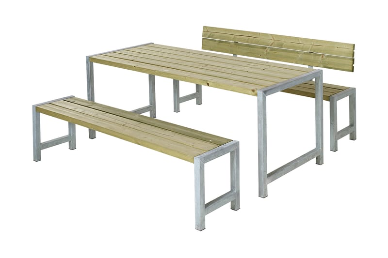 PLUS Plankesett med 1 Ryggstøtte 186 cm Trykkimpregnert - Hagemøbler - Hagebord - Piknikbord
