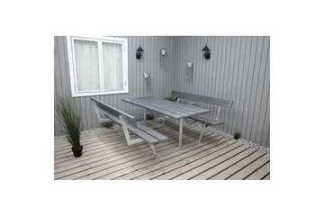 Piknikbord Rustikk Metall Med Ryggstøtte, - Med Ryggstøtte, Grå - Hagemøbler - Hagebord - Piknikbord