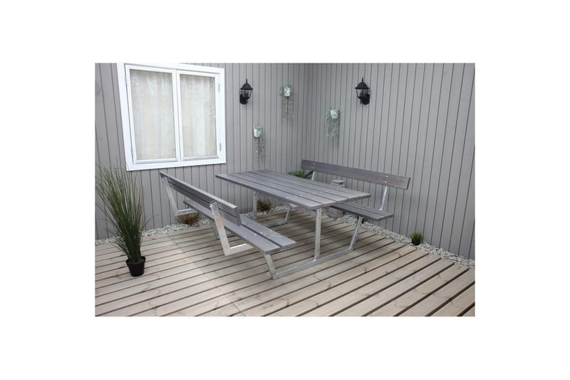 Piknikbord Rustikk Metall Med Ryggstøtte, - Med Ryggstøtte, Grå - Hagemøbler - Hagebord - Piknikbord