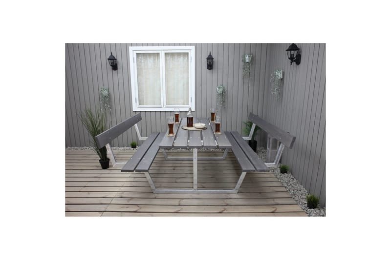 Piknikbord Rustikk Metall Med Ryggstøtte, - Med Ryggstøtte, Grå - Hagemøbler - Hagebord - Piknikbord