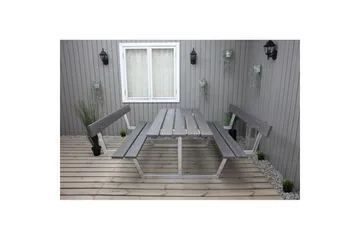 Piknikbord Rustikk Metall Med Ryggstøtte, - Med Ryggstøtte, Grå - Hagemøbler - Hagebord - Piknikbord