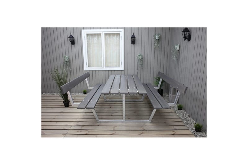Piknikbord Rustikk Metall Med Ryggstøtte, - Med Ryggstøtte, Grå - Hagemøbler - Hagebord - Piknikbord