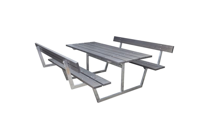 Piknikbord Rustikk Metall Med Ryggstøtte, - Med Ryggstøtte, Grå - Hagemøbler - Hagebord - Piknikbord