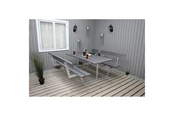 Piknikbord Rustikk Metall Med Ryggstøtte, - Med Ryggstøtte, Grå - Hagemøbler - Hagebord - Piknikbord