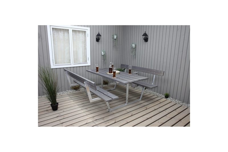 Piknikbord Rustikk Metall Med Ryggstøtte, - Med Ryggstøtte, Grå - Hagemøbler - Hagebord - Piknikbord