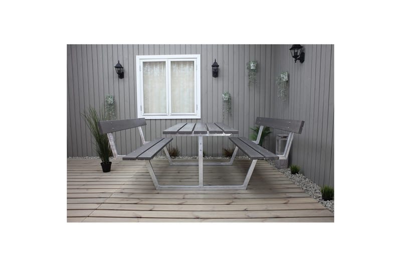 Piknikbord Rustikk Metall Med Ryggstøtte, - Med Ryggstøtte, Grå - Hagemøbler - Hagebord - Piknikbord