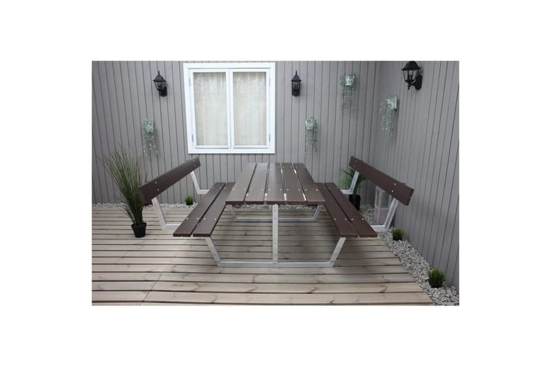 Piknikbord Rustikk Metall Med Ryggstøtte - Med Ryggstøtte, Brun - Hagemøbler - Hagebord - Piknikbord