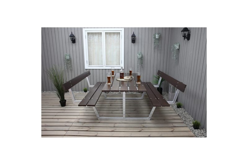 Piknikbord Rustikk Metall Med Ryggstøtte - Med Ryggstøtte, Brun - Hagemøbler - Hagebord - Piknikbord