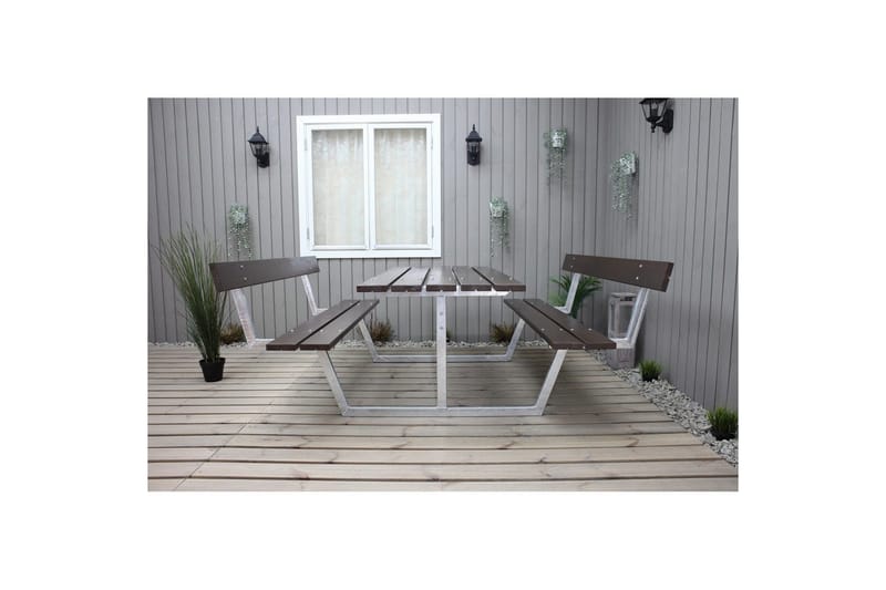 Piknikbord Rustikk Metall Med Ryggstøtte - Med Ryggstøtte, Brun - Hagemøbler - Hagebord - Piknikbord