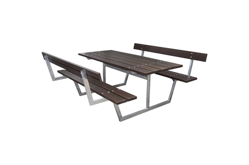 Piknikbord Rustikk Metall Med Ryggstøtte, Med Ryggstøtte, Brun