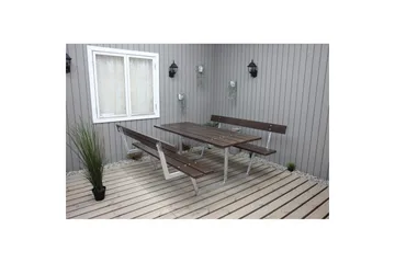Piknikbord Rustikk Metall Med Ryggstøtte - Med Ryggstøtte, Brun - Hagemøbler - Hagebord - Piknikbord