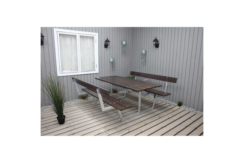 Piknikbord Rustikk Metall Med Ryggstøtte - Med Ryggstøtte, Brun - Hagemøbler - Hagebord - Piknikbord