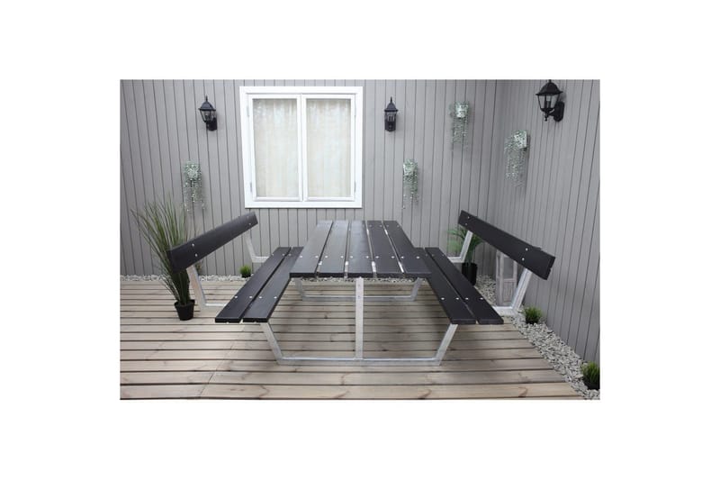Piknikbord Rustikk Metall Med Ryggstøtte - Med Ryggstøtte, Svart - Hagemøbler - Hagebord - Piknikbord