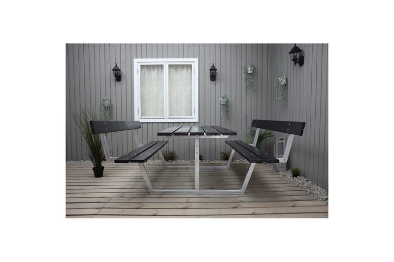 Piknikbord Rustikk Metall Med Ryggstøtte - Med Ryggstøtte, Svart - Hagemøbler - Hagebord - Piknikbord