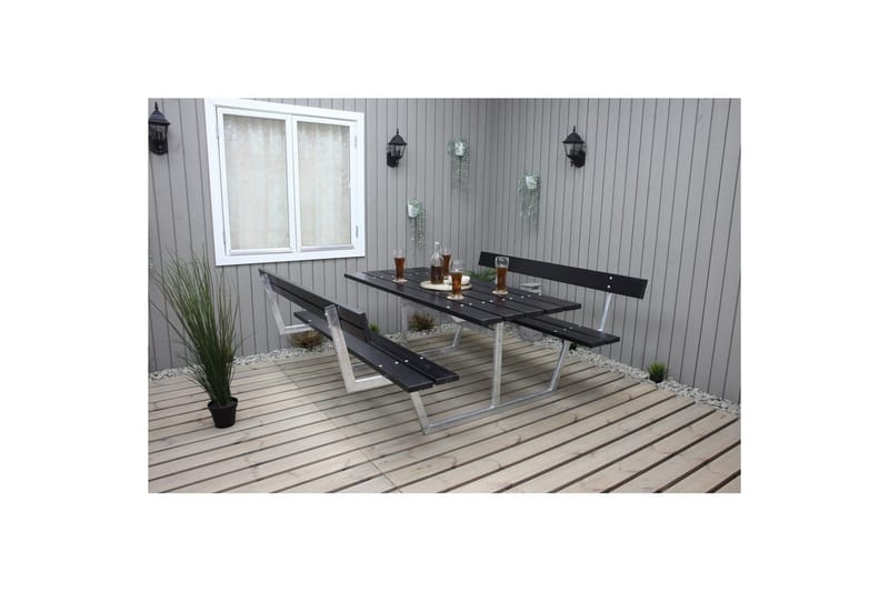 Piknikbord Rustikk Metall Med Ryggstøtte - Med Ryggstøtte, Svart - Hagemøbler - Hagebord - Piknikbord