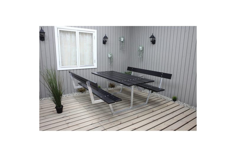 Piknikbord Rustikk Metall Med Ryggstøtte - Med Ryggstøtte, Svart - Hagemøbler - Hagebord - Piknikbord
