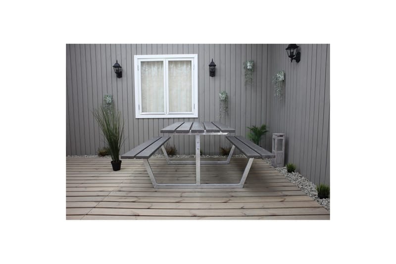 Piknikbord Rustikk Metall Uten Ryggstøtte, - Uten Ryggstøtte, Grå - Hagemøbler - Hagebord - Piknikbord