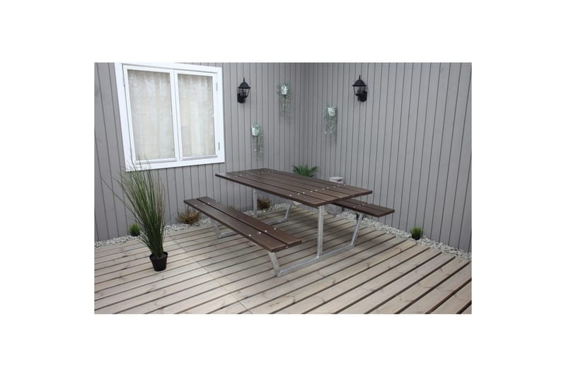 Piknikbord Rustikk Metall Uten Ryggstøtte - Uten Ryggstøtte, Brun - Hagemøbler - Hagebord - Piknikbord