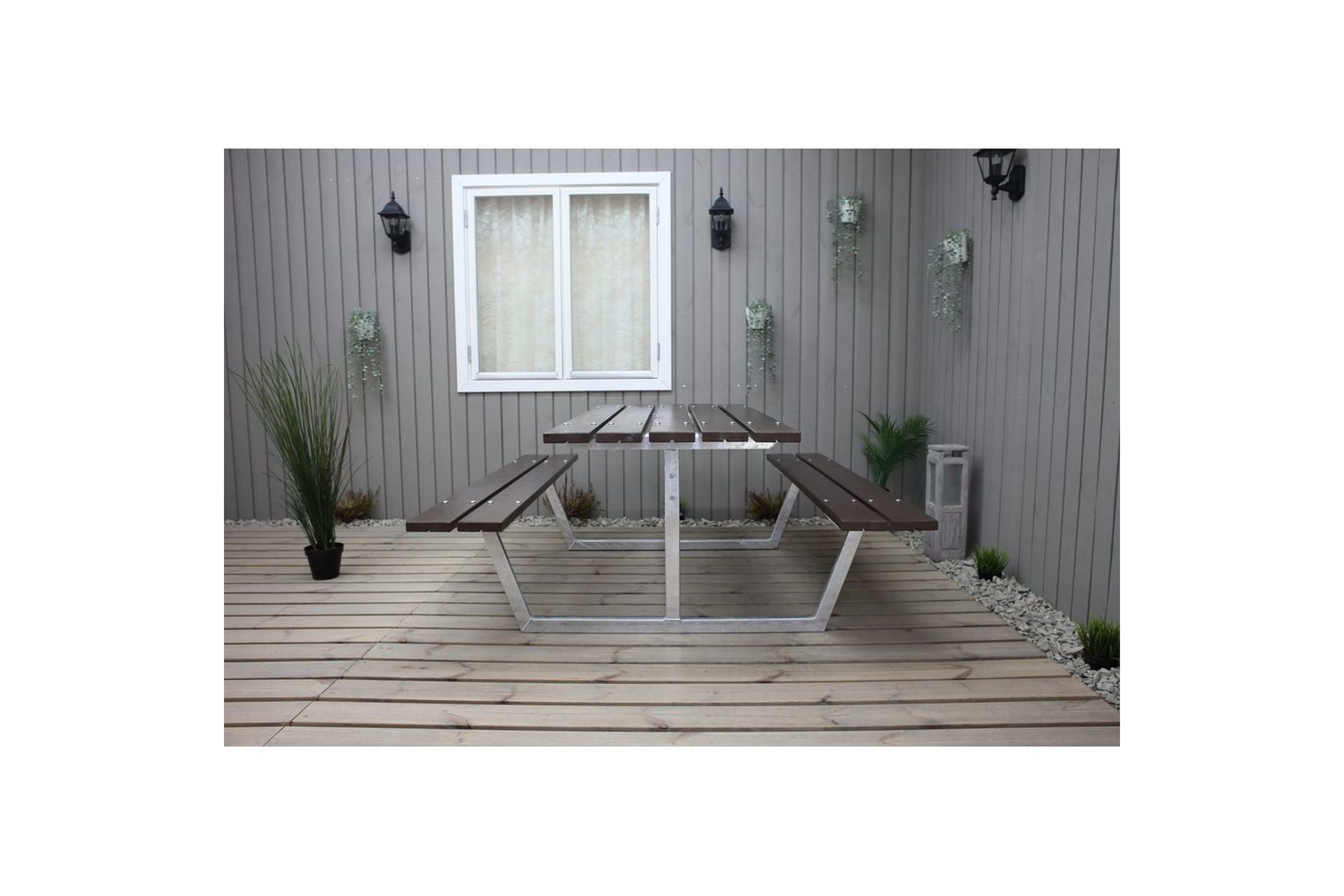 Piknikbord Rustikk Metall Uten Ryggstøtte - Uten Ryggstøtte, Brun - Hagemøbler - Hagebord - Piknikbord