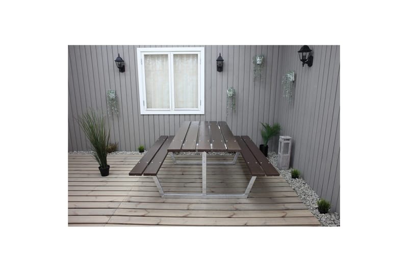Piknikbord Rustikk Metall Uten Ryggstøtte - Uten Ryggstøtte, Brun - Hagemøbler - Hagebord - Piknikbord