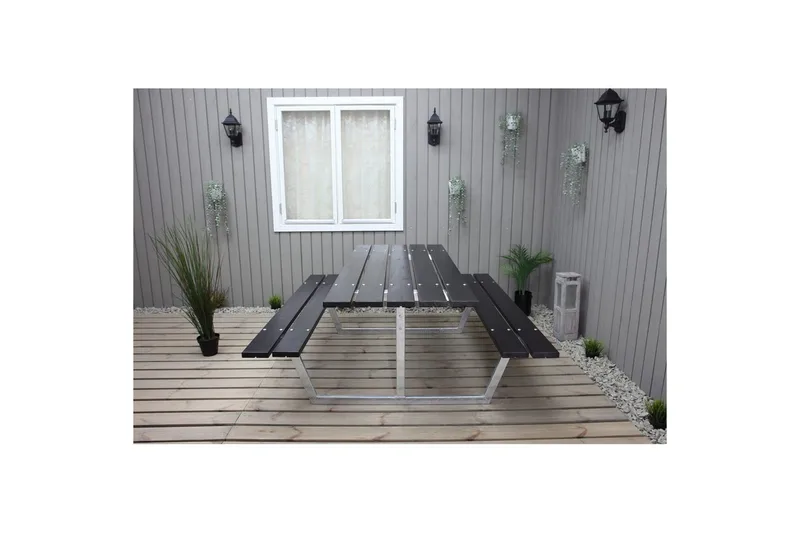 Piknikbord Rustikk Metall Uten Ryggstøtte - Uten Ryggstøtte, Svart - Hagemøbler - Hagebord - Piknikbord