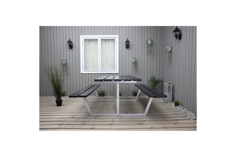 Piknikbord Rustikk Metall Uten Ryggstøtte - Uten Ryggstøtte, Svart - Hagemøbler - Hagebord - Piknikbord