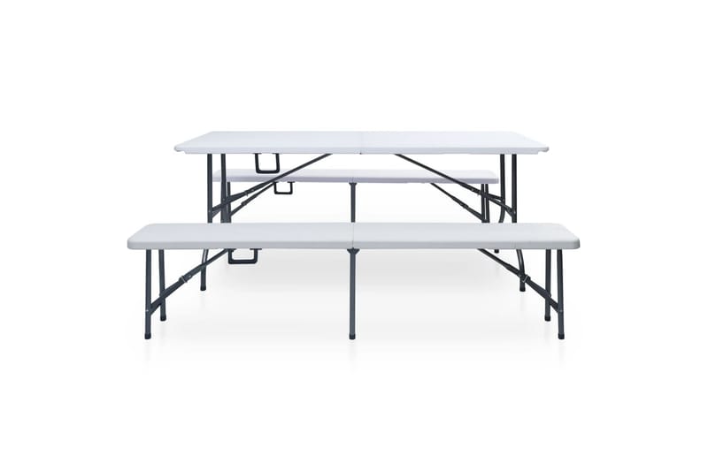 Sammenleggbart hagebord med 2 benker 180cm stål og HDPE hvit - Hvit - Hagemøbler - Hagebord - Piknikbord