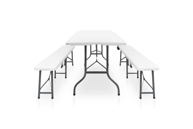Sammenleggbart hagebord med 2 benker 180cm stål og HDPE hvit - Hvit - Hagemøbler - Hagebord - Piknikbord
