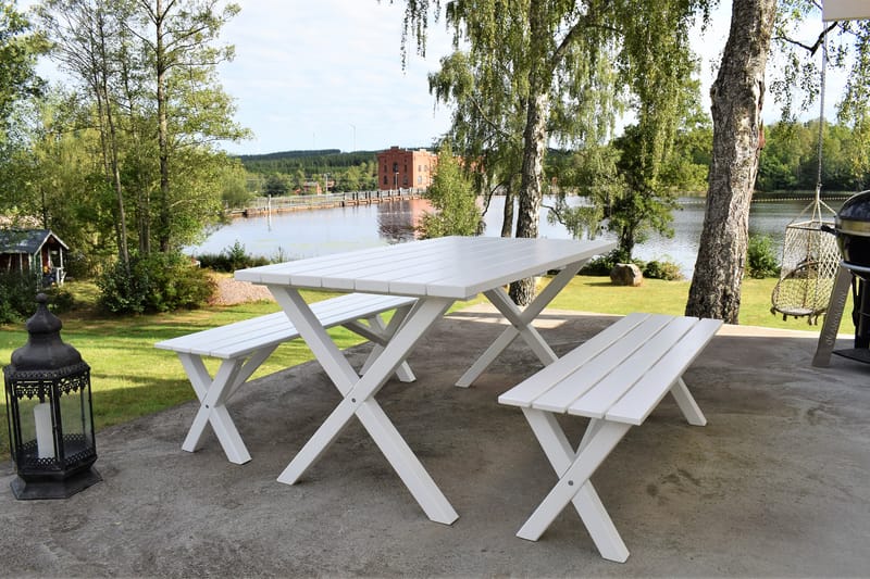 Spisegruppe Scottsdale 150 cm + 2 Benker 140 cm Hvit - KWA - Hagemøbler - Hagebord - Piknikbord