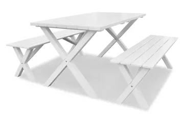 Spisegruppe Scottsdale 150 cm + 2 Benker 140 cm Hvit - KWA - Hagemøbler - Hagebord - Piknikbord