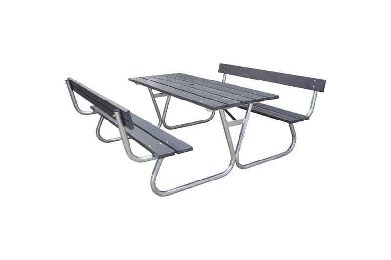 Piknikbord Stabil Metall Med Ryggstøtte, - Med Ryggstøtte, Grå - Hagemøbler - Hagebord - Piknikbord