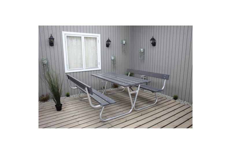 Piknikbord Stabil Metall Med Ryggstøtte, - Med Ryggstøtte, Grå - Hagemøbler - Hagebord - Piknikbord