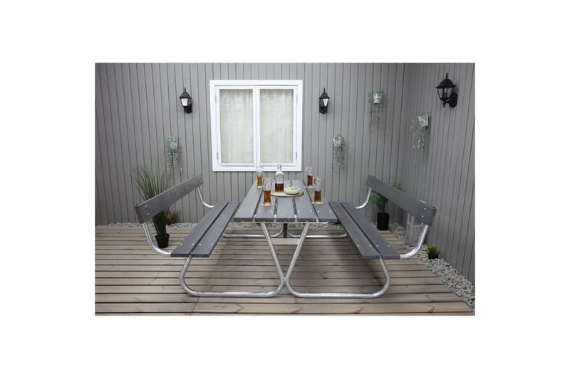 Piknikbord Stabil Metall Med Ryggstøtte, - Med Ryggstøtte, Grå - Hagemøbler - Hagebord - Piknikbord