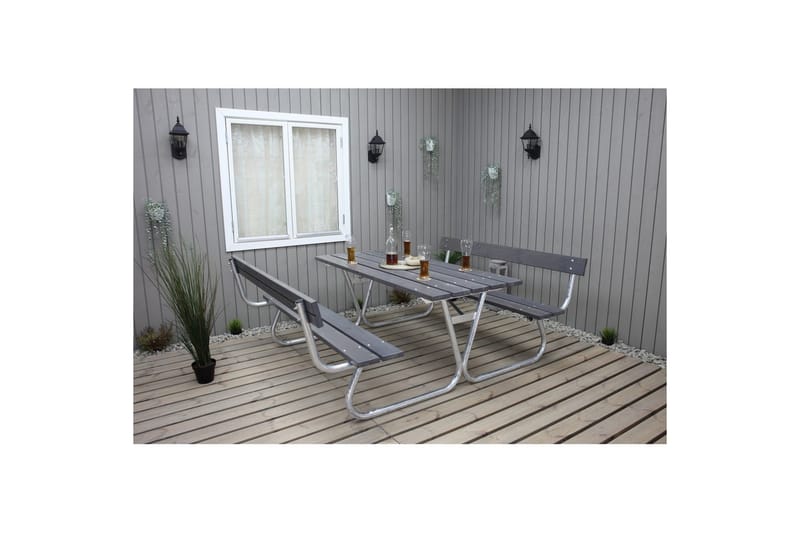 Piknikbord Stabil Metall Med Ryggstøtte, - Med Ryggstøtte, Grå - Hagemøbler - Hagebord - Piknikbord