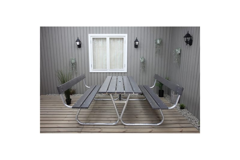 Piknikbord Stabil Metall Med Ryggstøtte, - Med Ryggstøtte, Grå - Hagemøbler - Hagebord - Piknikbord