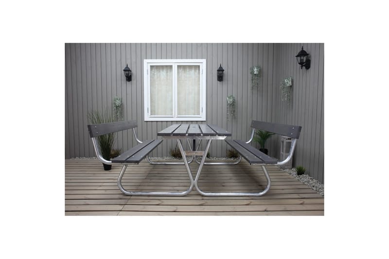 Piknikbord Stabil Metall Med Ryggstøtte, - Med Ryggstøtte, Grå - Hagemøbler - Hagebord - Piknikbord
