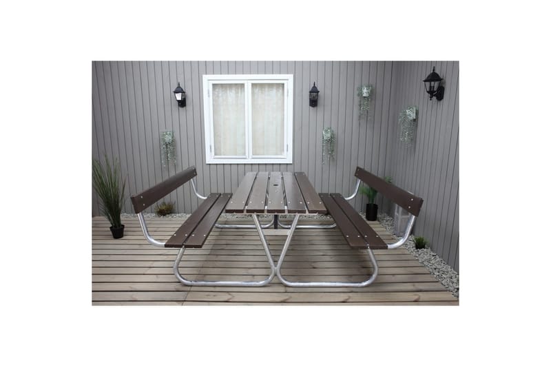 Piknikbord Stabil Metall Med Ryggstøtte - Med Ryggstøtte, Brun - Hagemøbler - Hagebord - Piknikbord