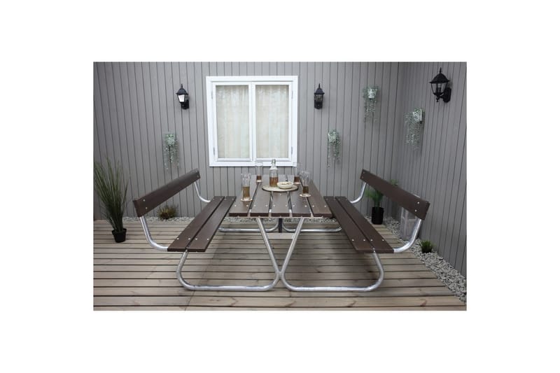 Piknikbord Stabil Metall Med Ryggstøtte - Med Ryggstøtte, Brun - Hagemøbler - Hagebord - Piknikbord