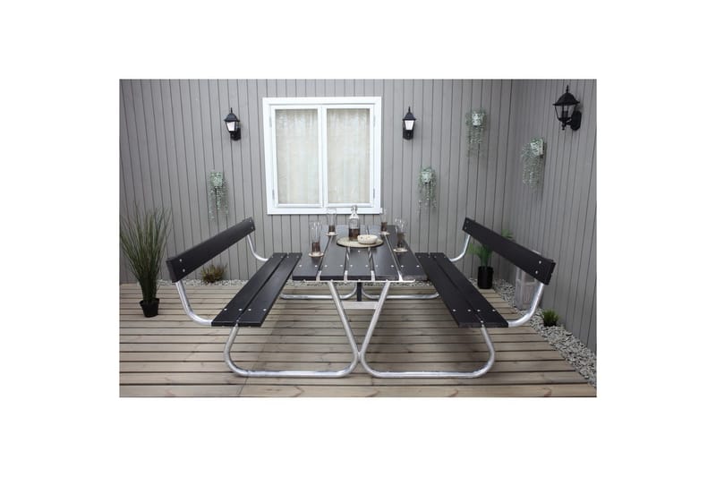 Piknikbord Stabil Metall Med Ryggstøtte - Med Ryggstøtte, Svart - Hagemøbler - Hagebord - Piknikbord