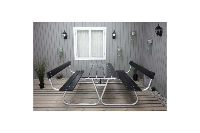 Piknikbord Stabil Metall Med Ryggstøtte - Med Ryggstøtte, Svart - Hagemøbler - Hagebord - Piknikbord