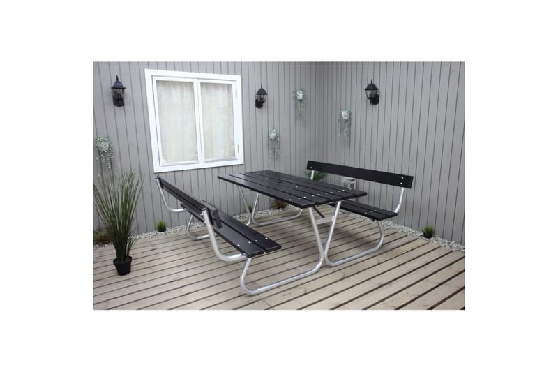 Piknikbord Stabil Metall Med Ryggstøtte - Med Ryggstøtte, Svart - Hagemøbler - Hagebord - Piknikbord