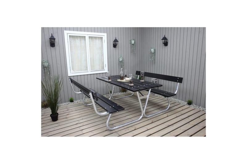 Piknikbord Stabil Metall Med Ryggstøtte - Med Ryggstøtte, Svart - Hagemøbler - Hagebord - Piknikbord